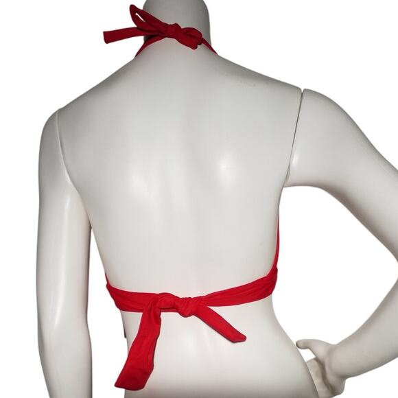 J Crew Womens Size S DD Halter Tie-back Bikini Top  Red Stretch One Piece BY633 - Picture 2 of 5